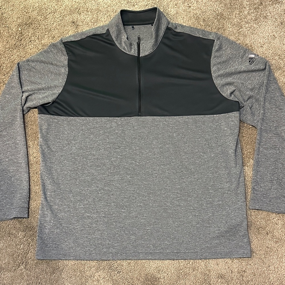 Adidas Mens Lightweight Quarter Zip Pullover Jacket Colorblock Black Gray Sze XL